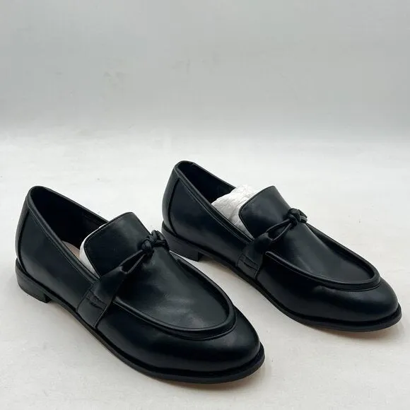 YDN Black Women Comfortable Round Toe Loafers Knots Slip On Low Heels Shoes