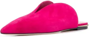 YDN Women V-Cut Pointy Toe Low Heel Mules Slip on Loafers Flats Sandals Suede Sliper Shoes