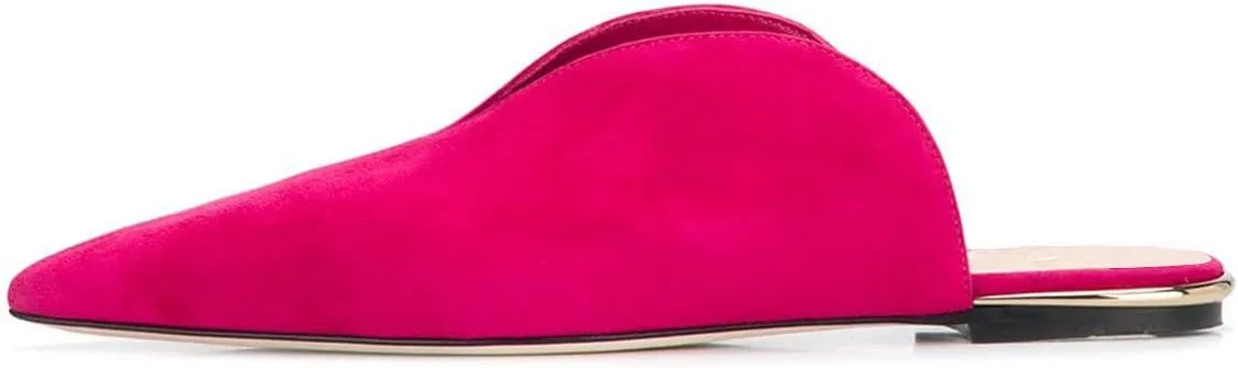 YDN Women V-Cut Pointy Toe Low Heel Mules Slip on Loafers Flats Sandals Suede Sliper Shoes