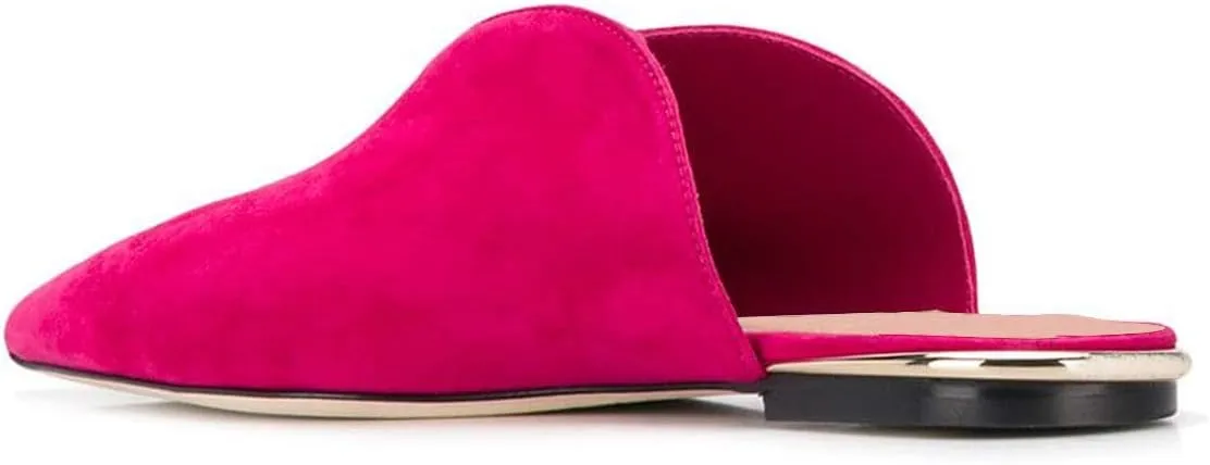 YDN Women V-Cut Pointy Toe Low Heel Mules Slip on Loafers Flats Sandals Suede Sliper Shoes