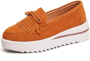 YING LAN Women Platform Slip On Loafers Comfort Suede Moccasins Wide Low Top Wedge Casual Shoes
