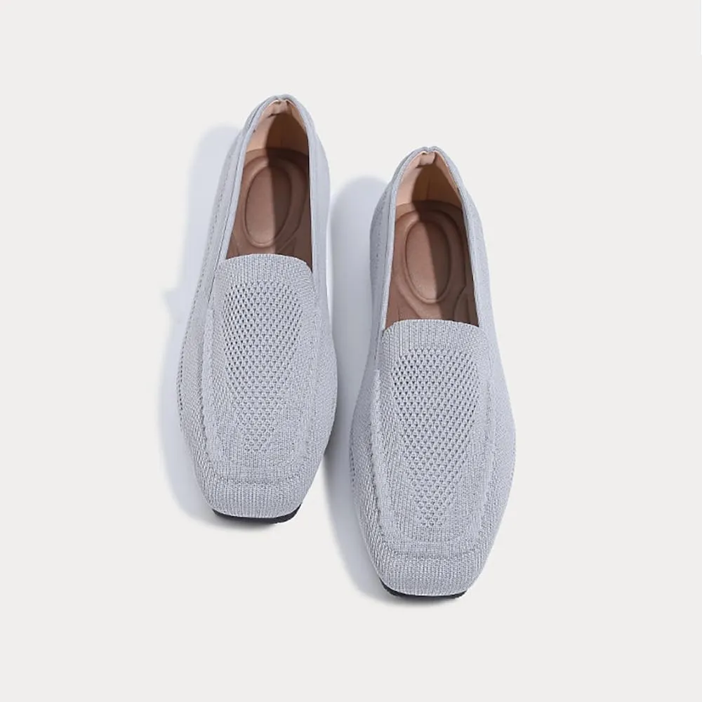 YING LAN Womens Knit Ballet Flats Shoes,Ladies Comfortable Square-Toe Dress Shoes Casual Slip On Soft Ballerina Walking Flats Shoes