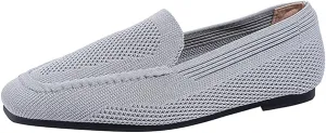 YING LAN Womens Knit Ballet Flats Shoes,Ladies Comfortable Square-Toe Dress Shoes Casual Slip On Soft Ballerina Walking Flats Shoes