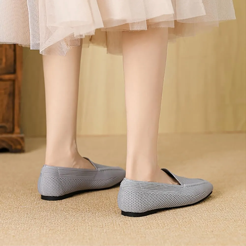 YING LAN Womens Knit Ballet Flats Shoes,Ladies Comfortable Square-Toe Dress Shoes Casual Slip On Soft Ballerina Walking Flats Shoes