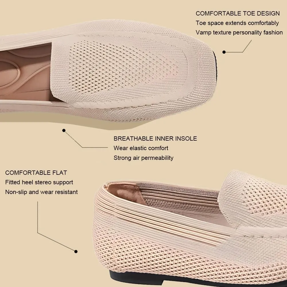 YING LAN Womens Knit Ballet Flats Shoes,Ladies Comfortable Square-Toe Dress Shoes Casual Slip On Soft Ballerina Walking Flats Shoes