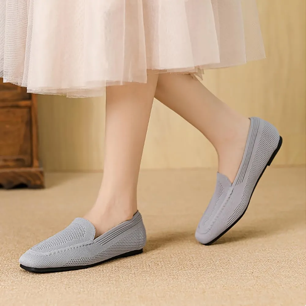 YING LAN Womens Knit Ballet Flats Shoes,Ladies Comfortable Square-Toe Dress Shoes Casual Slip On Soft Ballerina Walking Flats Shoes