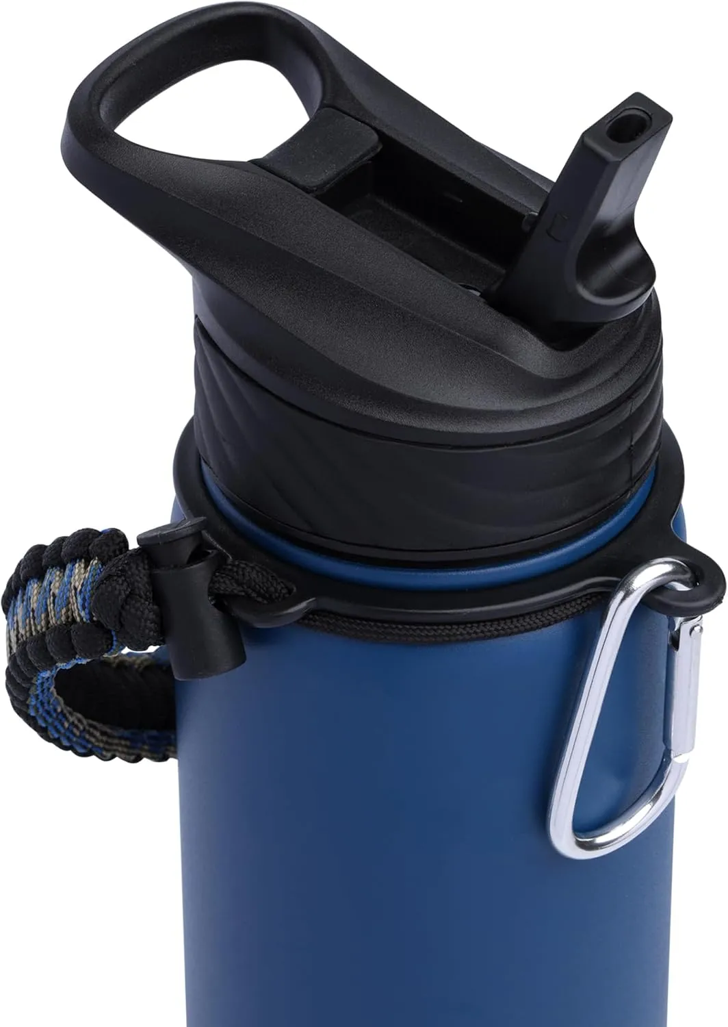 Zenith Straw Stainless Steel Bottle with Carabiner, Compass, Signal Whistle, and Fire Starter - 32 Oz - Sapphire Powder Coat