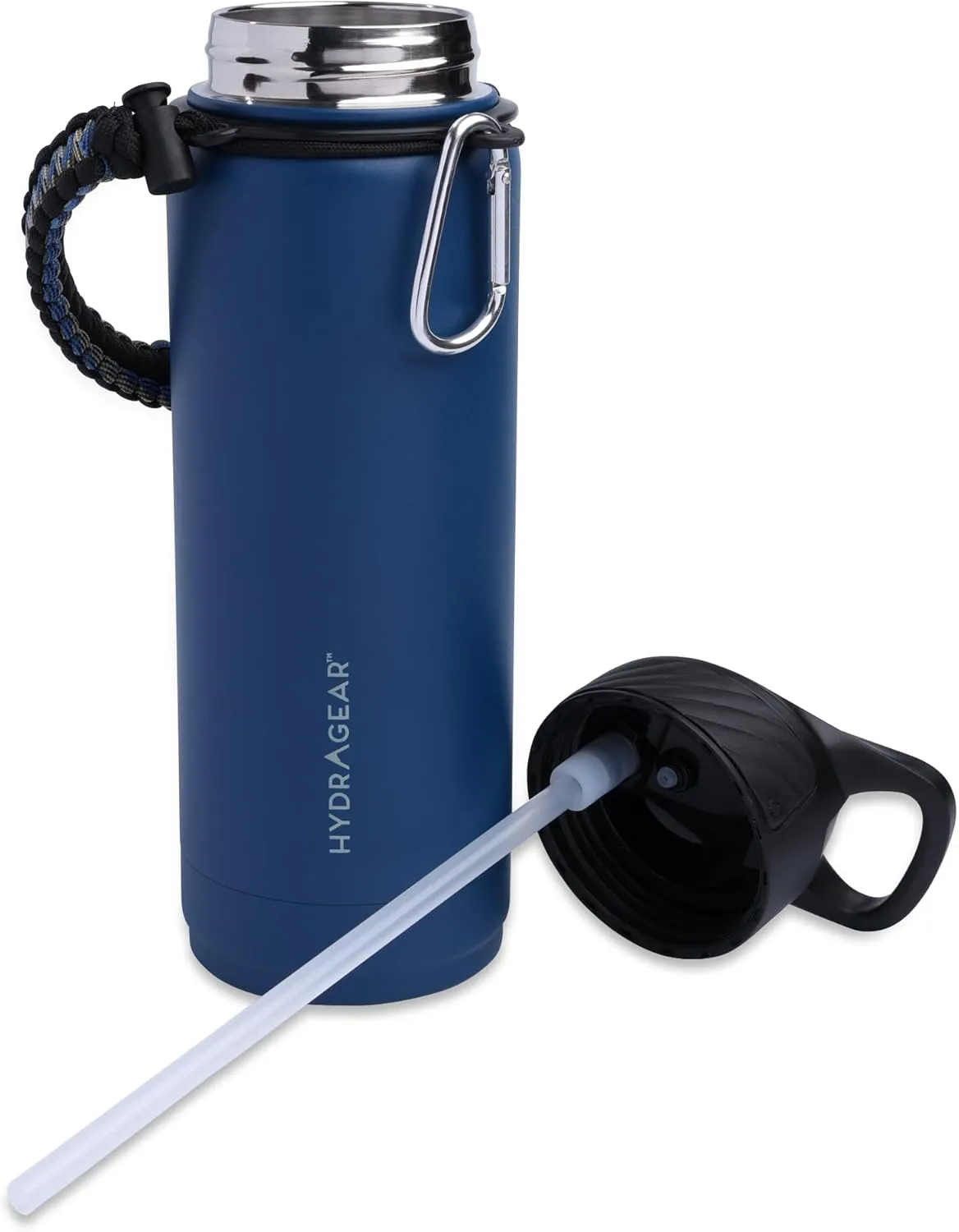 Zenith Straw Stainless Steel Bottle with Carabiner, Compass, Signal Whistle, and Fire Starter - 32 Oz - Sapphire Powder Coat