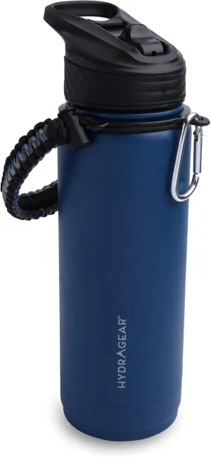 Zenith Straw Stainless Steel Bottle with Carabiner, Compass, Signal Whistle, and Fire Starter - 32 Oz - Sapphire Powder Coat
