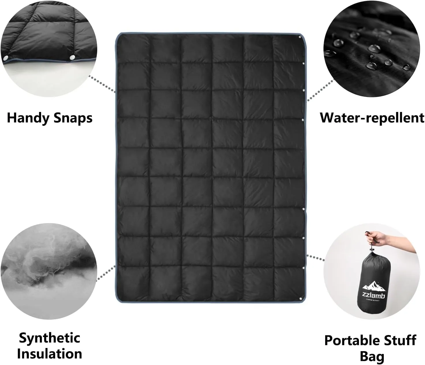 zzlamb Camping Blanket, Compact Lightweight Soft Puffy Blanket Water-Repellent, Packable Warm Quilt Down Alternative Picnic Hiking Backpacking Beach Travel RV Airplane Couch Car